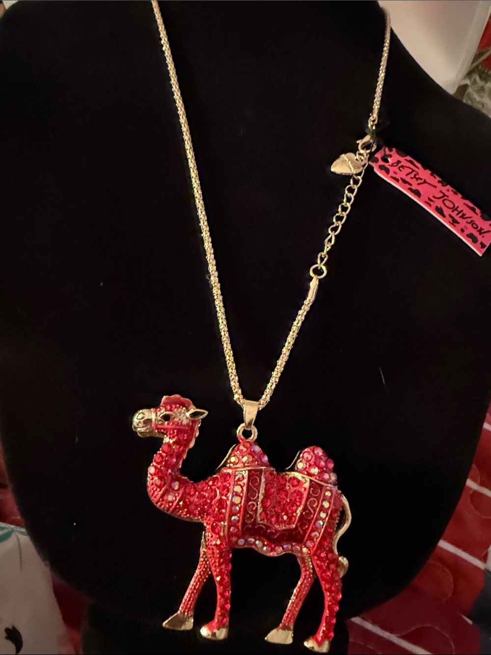 NWT Betsy Johnson New & Retired Red Crystal Camel Pendant 15” Necklace
